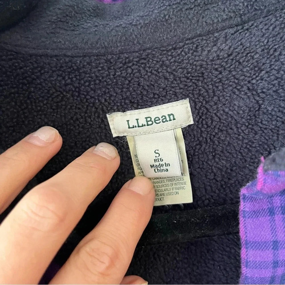 LL Bean Purple Plaid Flannel Fleece Lined Shirt Shacket Button Front Womens Sm - Picture 2 of 6
